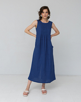 Платье льняное КЛ-6029-ИЛ22 синее