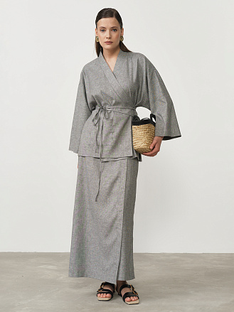Жакет-кимоно льняной 42600 темно-серый